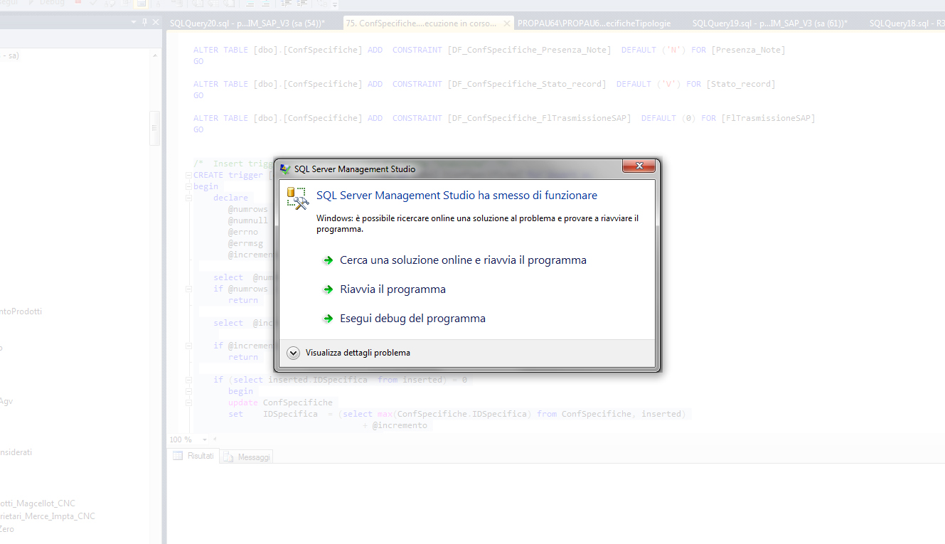 Management Studio crashed 1
